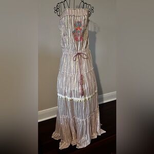 Boho lavender and gold Strapless Maxi Dress with embroidered detail size medium